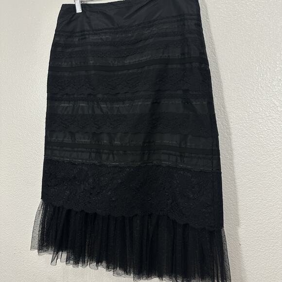 Vintage Express Y2K Skirt Women 5/6 Black Tulle Hem Gothic Silk Lace Coquette - Picture 5 of 11